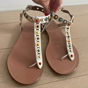 Aquazzura leather flat sandals, white with studs